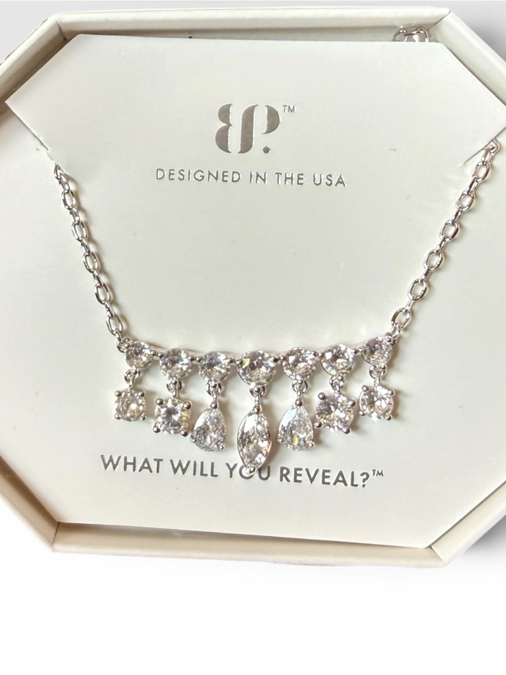 BP A Delicate Moment Teardrop CZ Pendant Necklace Rhodium Plated RBP7435